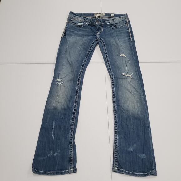 Y2K BKE Stella Jeans Low Rise Womens 30L Long Blue Slim Boot Bootcut Distressed - Picture 1 of 13